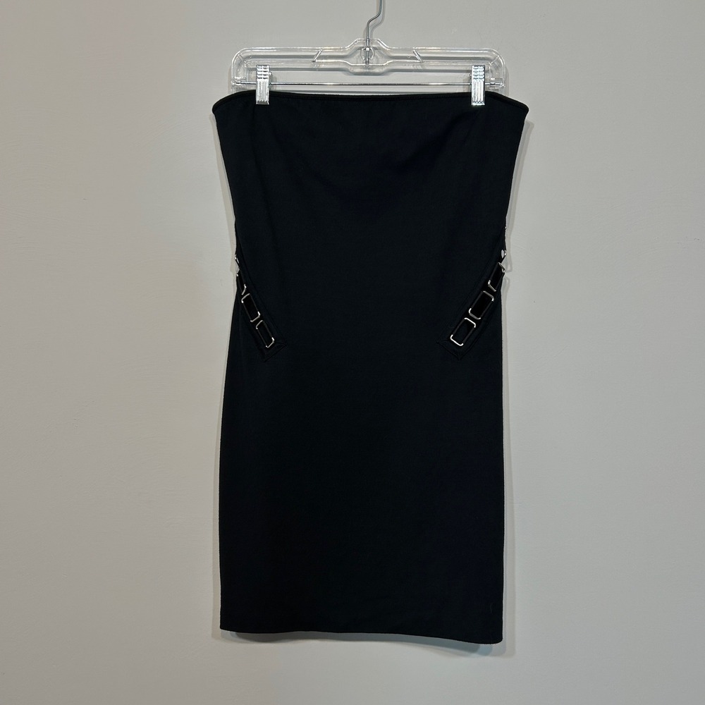 Express Strapless Mini Dress Female Large Black Silver Buckle Hardware Edgy LBD